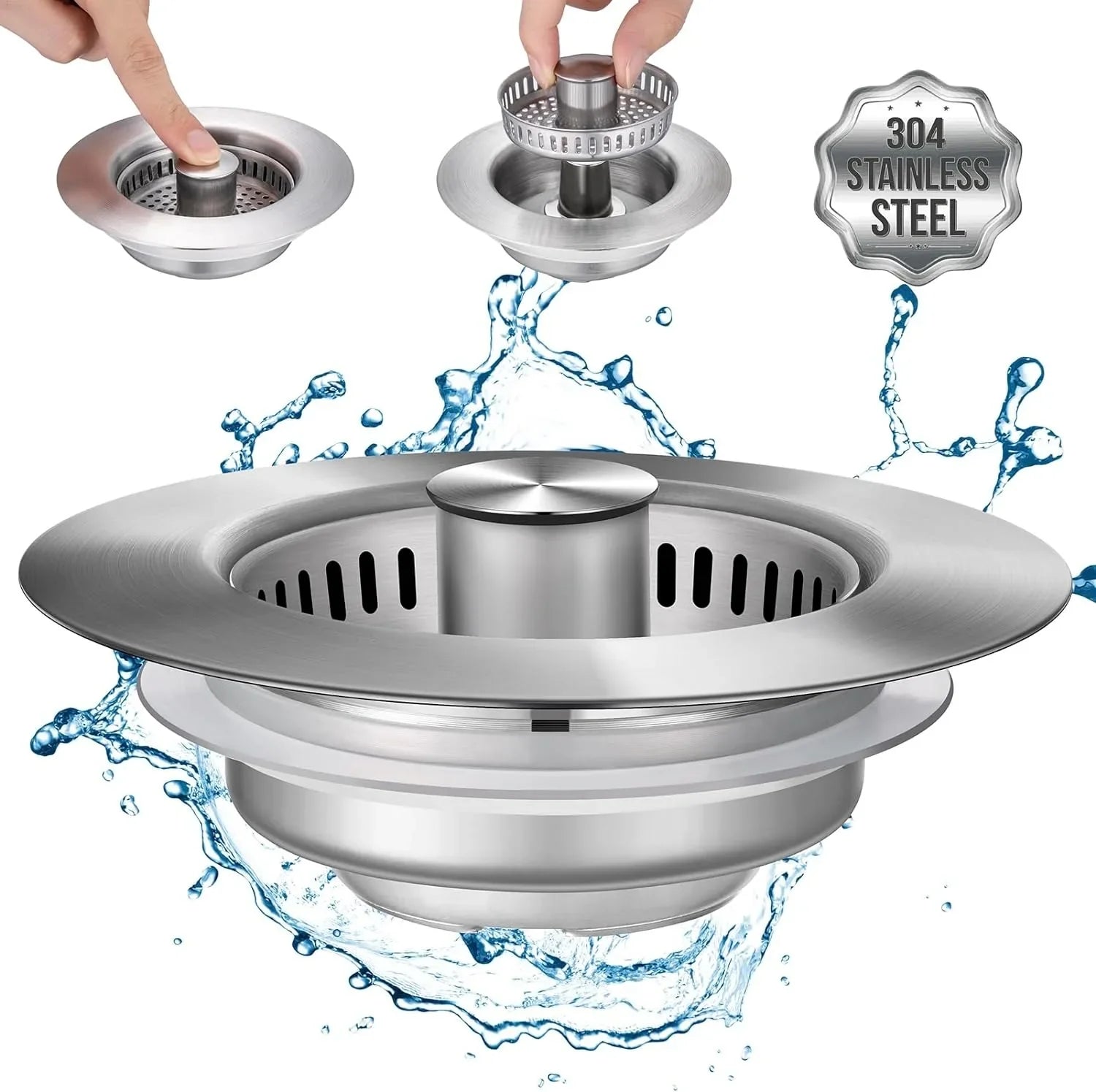 Stainless Steel Sink Drain Strainer - 3-in-1 Hygiene & Efficiency for Your Kitchen | 1+1 FREE