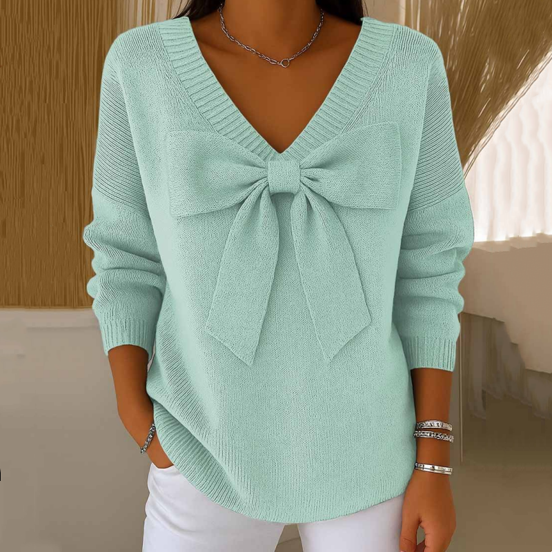 Sophia – Women's V-neck sweater with bow