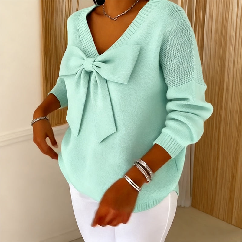Sophia – Women's V-neck sweater with bow