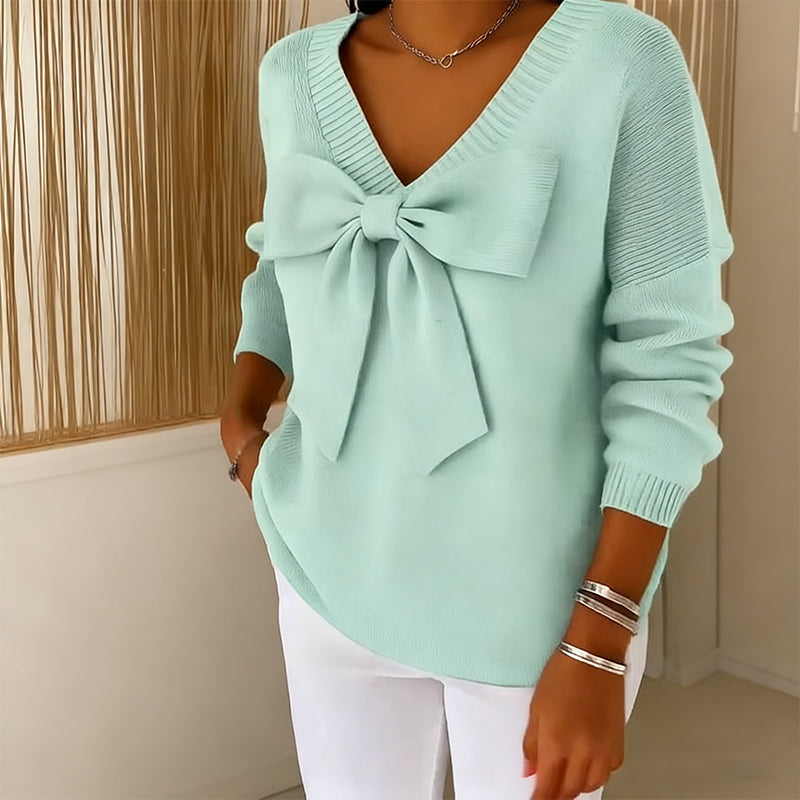 Sophia – Women's V-neck sweater with bow
