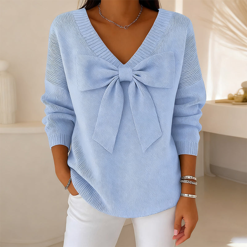 Sophia – Women's V-neck sweater with bow